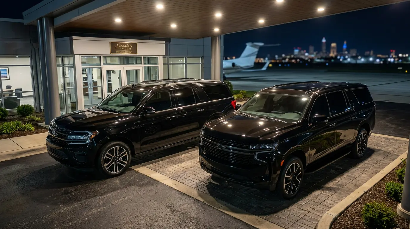 ​Airport Transportation – Cleveland &amp; Akron Airports, ​​Luxury Black SUV Chauffeur Service, JVS-Services